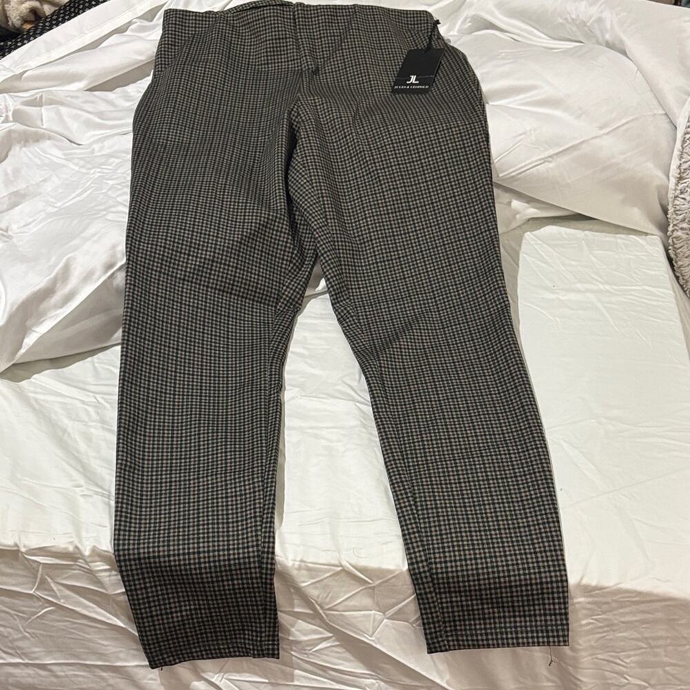 Jules & Leopold M Checkered Pants slim leg brow navy tan elastic stretch nwt